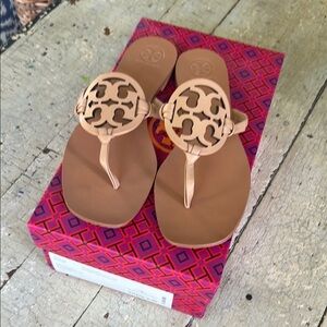 Tory Burch Miller Square Toe Tan Sandals